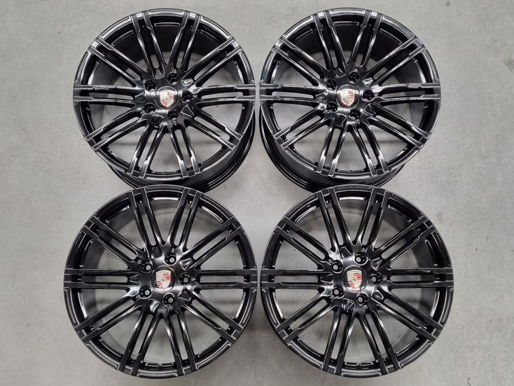 Load image into Gallery viewer, Genuine Porsche Cayenne Turbo 21 Inch Black Wheels Set of 4