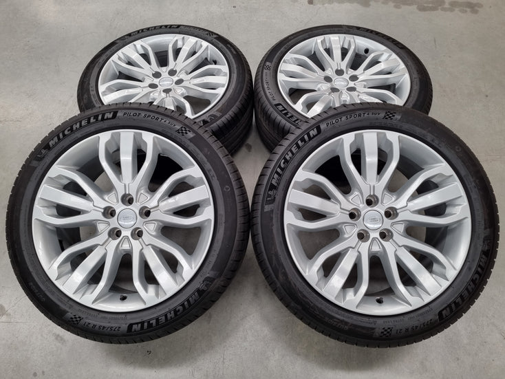 Load image into Gallery viewer, Genuine Range Rover Sport 21 Inch DK62 Silver Wheels and Tyres Set of 4