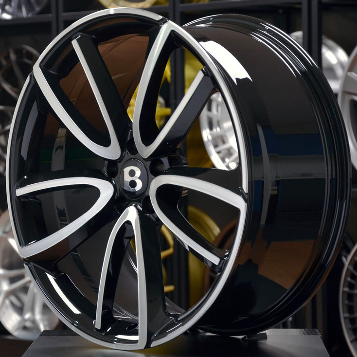 Load image into Gallery viewer, Forged BNT08 Black Polished Edges 21 Inch Wheels - Bentley Continental GT GTC