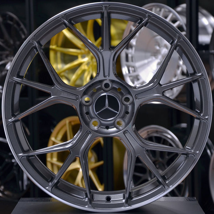 Load image into Gallery viewer, Forged MB165 Grey Machined Lip 20 Inch Staggered Wheels - Mercedes C63 AMG W206