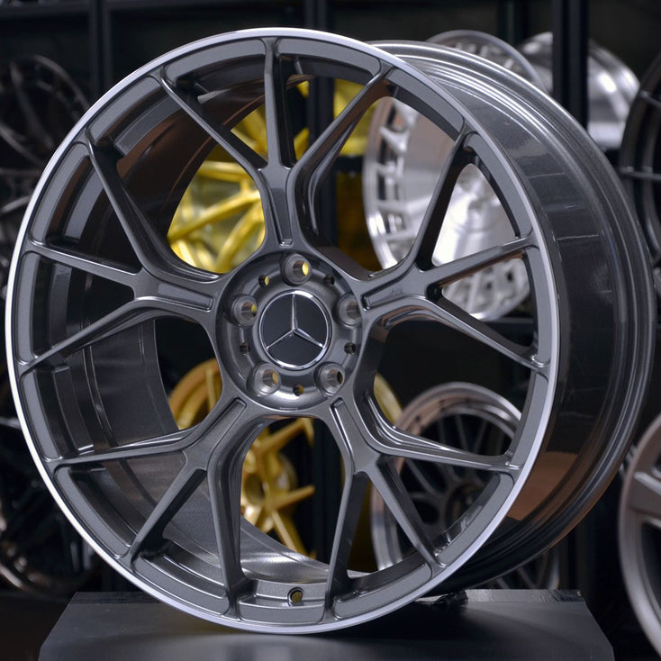 Load image into Gallery viewer, Forged MB165 Grey Machined Lip 20 Inch Staggered Wheels - Mercedes C63 AMG W206