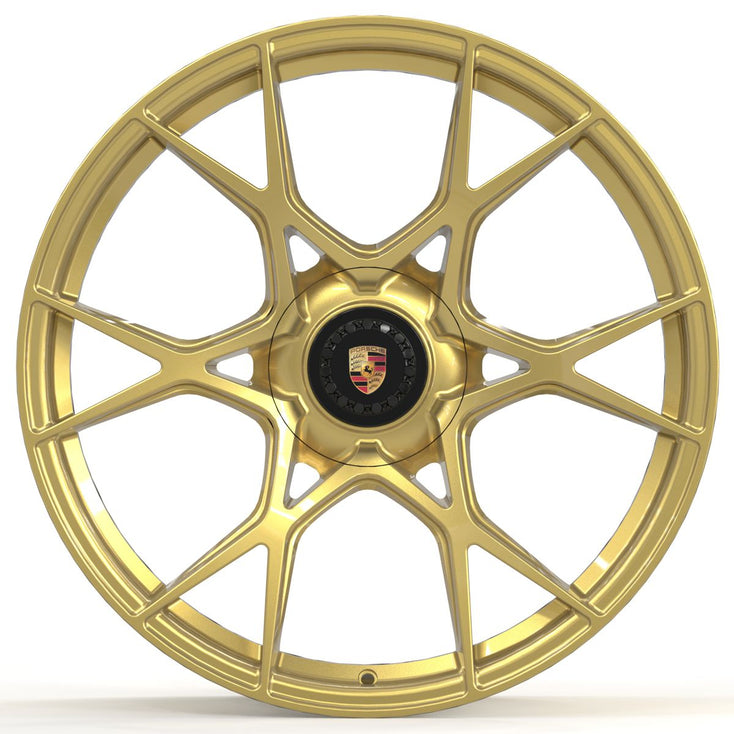 Load image into Gallery viewer, Forged PS08 Gold 20 Inch Staggered Wheels - Porsche 718