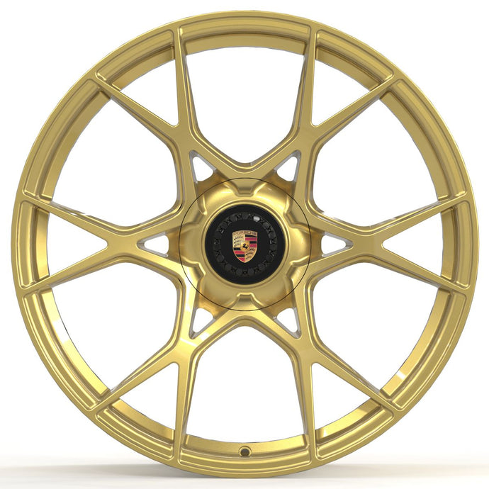 Forged PS08 Gold 20 Inch Staggered Wheels - Porsche 718