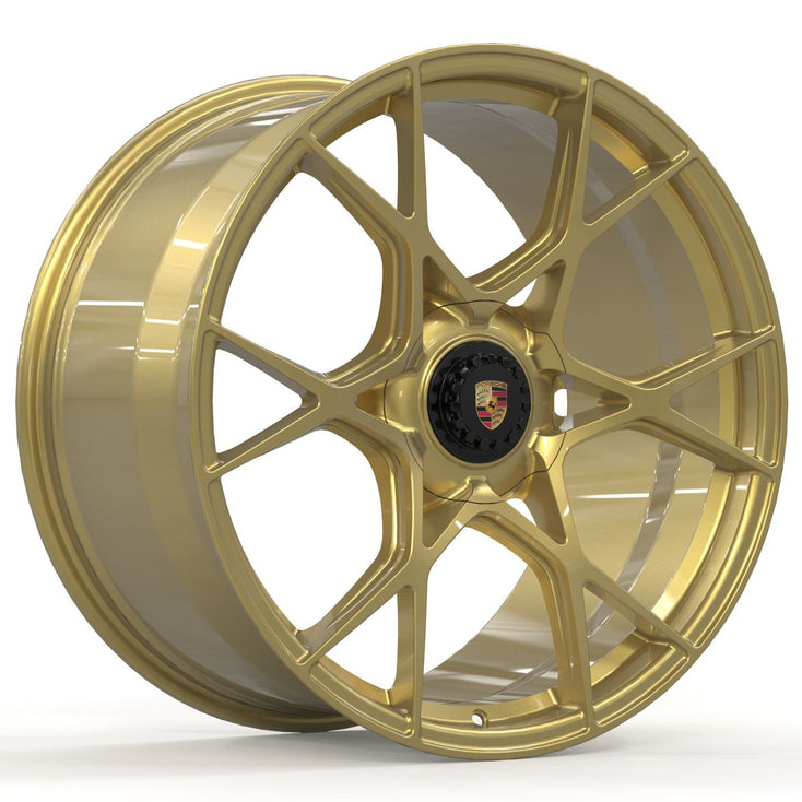 Load image into Gallery viewer, Forged PS08 Gold 20 Inch Staggered Wheels - Porsche 718