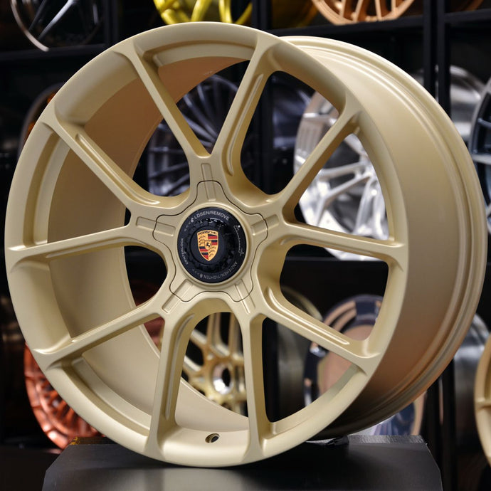 Forged PS06 Satin Light Gold 20 Inch Staggered Wheels - Porsche 911 991