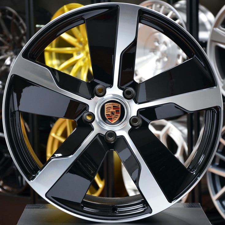 Load image into Gallery viewer, Forged PS18 Black Machined 21 Inch Staggered Wheels - Porsche Taycan