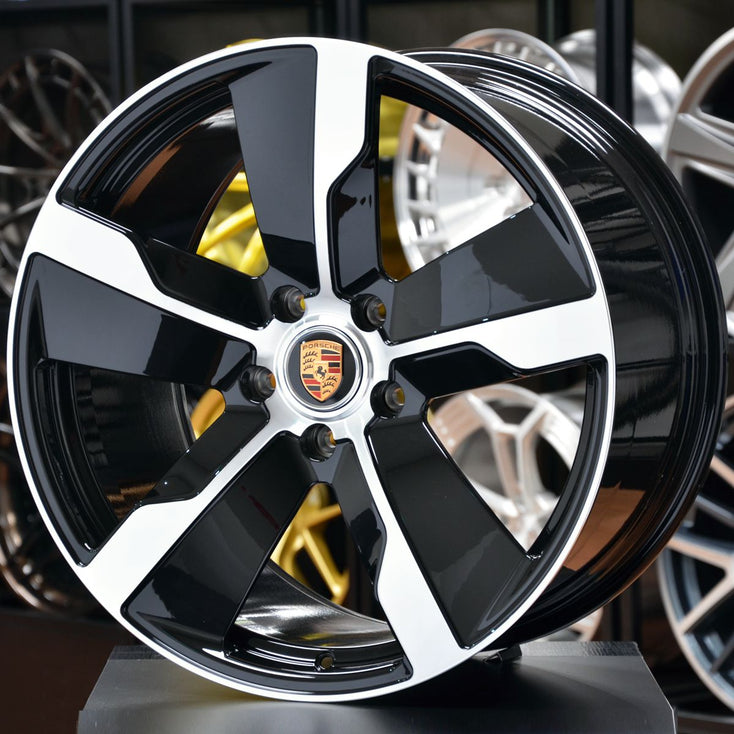 Load image into Gallery viewer, Forged PS18 Black Machined 21 Inch Staggered Wheels - Porsche Taycan
