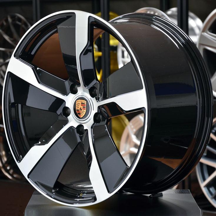 Load image into Gallery viewer, Forged PS18 Black Machined 21 Inch Staggered Wheels - Porsche Taycan